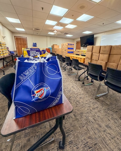 boxes of donated food