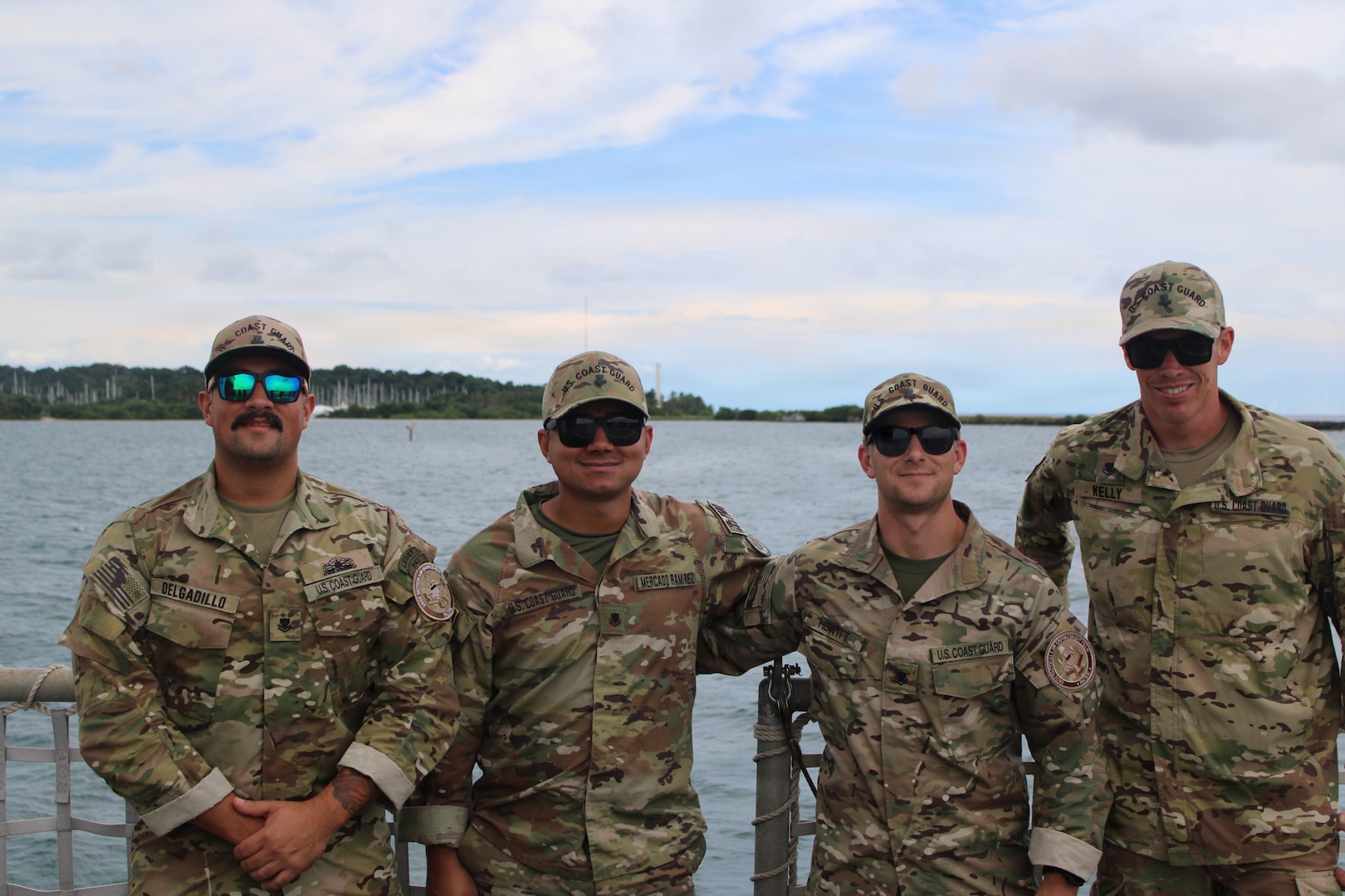 A U.S. Coast Guard law enforcement team poses for a photo aboard the Coast Guard Cutter Tampa (WMEC 902) while anchored in Colon, Panama, on Sept. 29, 2025. The team deployed in support of counterdrug operations in the Eastern Pacific. (U.S. Coast Guard photo by Ensign Isaac Magee)