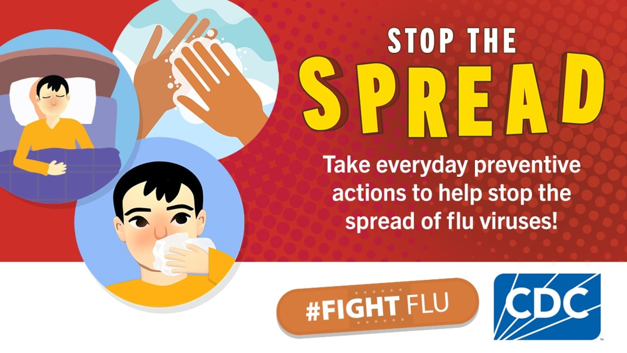 The Arnold Engineering Development Complex Safety team is urging AEDC personnel to take precautions to prevent the spread of influenza viruses as the weather turns colder, ushering in the start of flu season. (Centers for Disease Control and Prevention graphic)