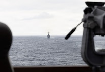 The Republic of Korea (ROK) Chungmugong Yi Sun-sin-class guided-missile destroyer ROKS Wang Geon (DDG 978) travels aft of Arleigh Burke-class guided-missile destroyer USS Dewey (DDG 105) during the Maritime Counter Special Operations Exercise (MCSOFEX) with the ROK Navy Nov. 18, 2025.