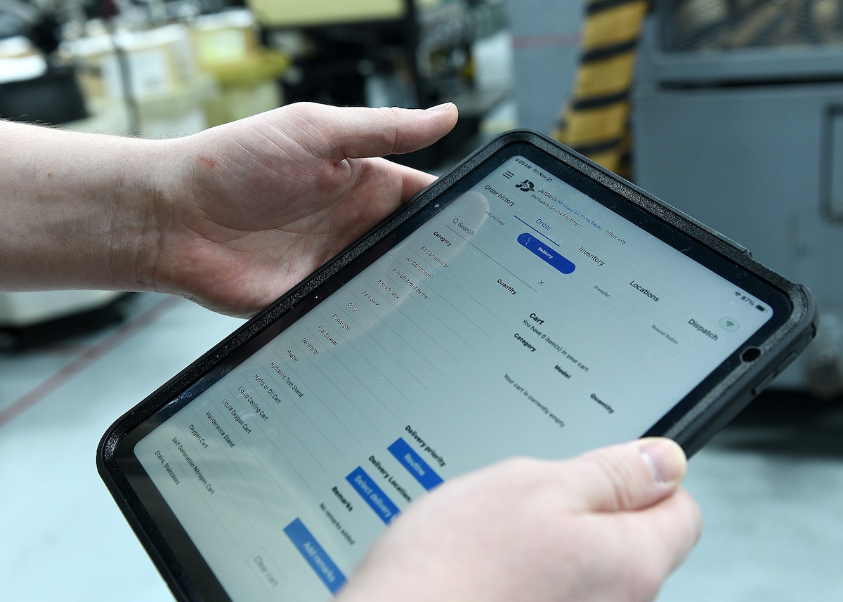TSgt Richardson uses an application to order equipment in the aerospace ground equipment office.