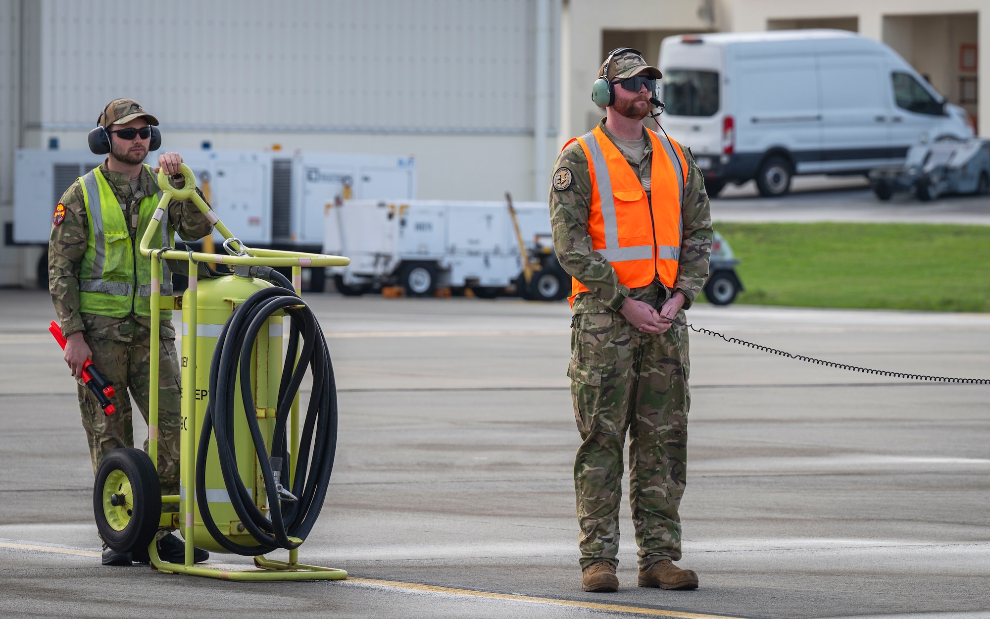 Royal New Zealand Air Force Sgt. Scott Legg, No. 5 Squadron aircraft technician, monitors the engine startup of a RNZAF P-8A Poseidon at Kadena Air Base, Japan, Nov. 14, 2025.