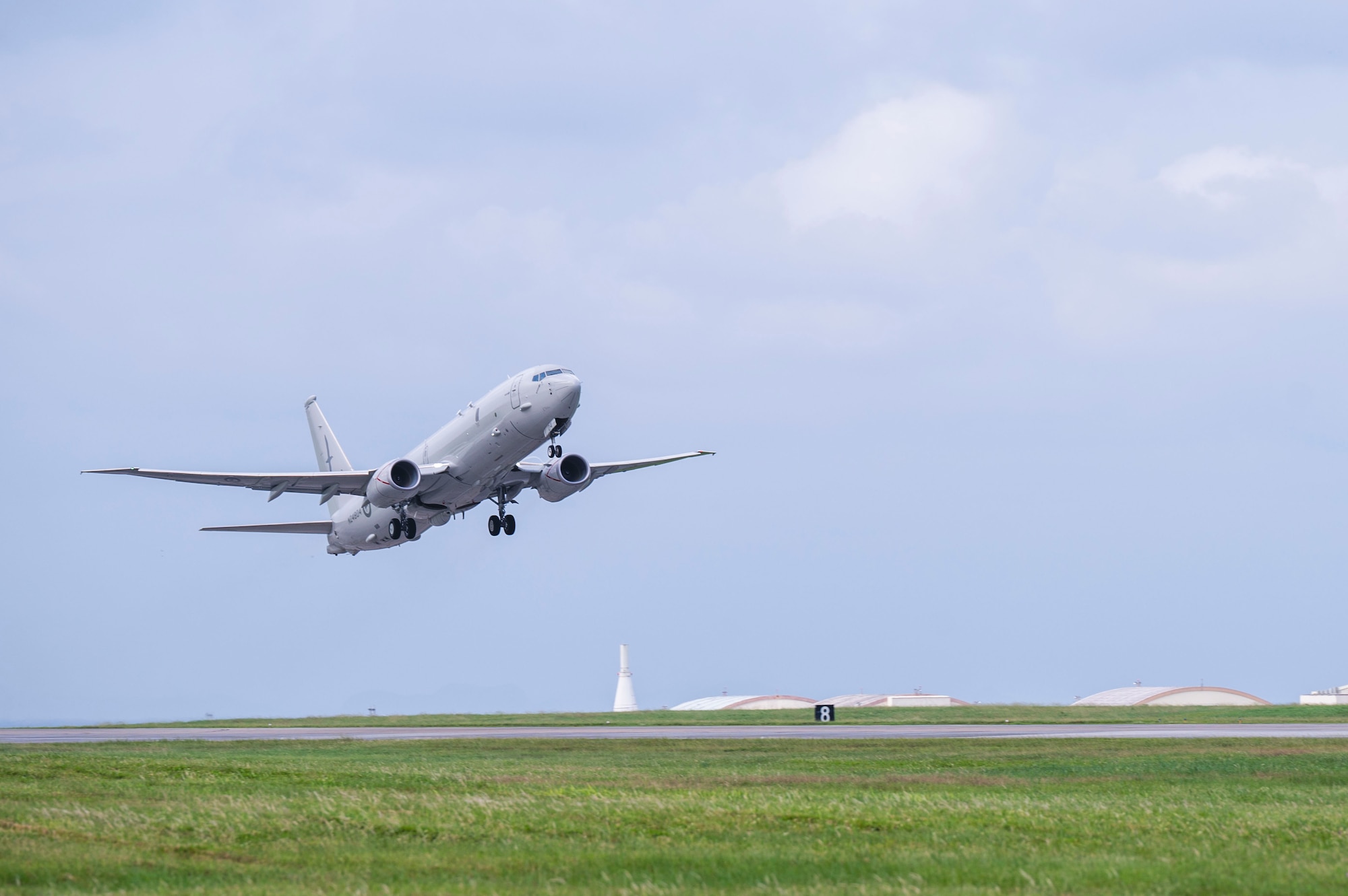 A Royal New Zealand Air Force P-8 Poseidon deployed to Kadena Air Base, takes off of the flight line at Kadena Air Base, Japan, Nov. 14, 2025.