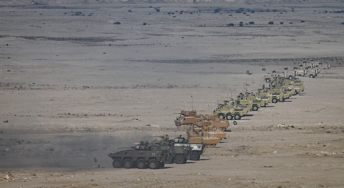 Military personnel from the U.S., Qatar, Italy, the United Kingdom, Turkey and France participate in the exercise Ferocious Falcon 6 live-fire demonstration within the U.S. Central Command area of responsibility, Nov. 20, 2025. Ferocious Falcon 6 is a biennial, Qatar-hosted multinational joint exercise designed to enhance lethality and combat efficiency among U.S. and allied forces. (U.S. Air Force photo by Senior Master Sgt. Richard P. Ebensberger)