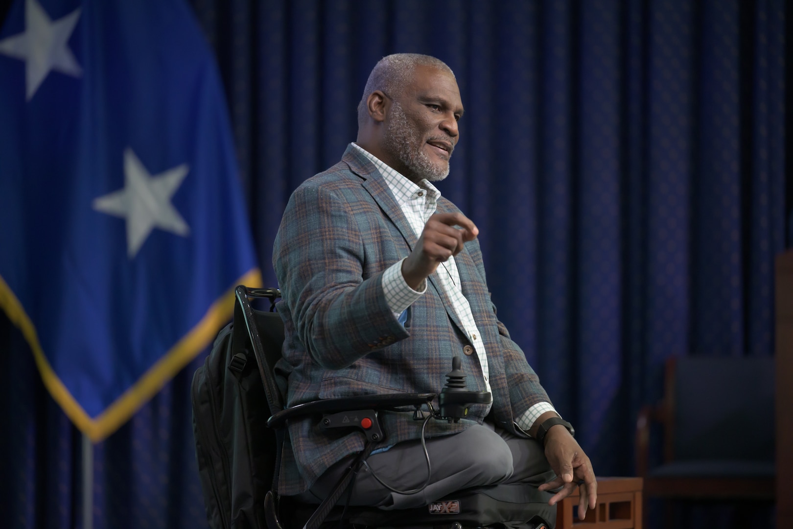 Retired Army Col. Gregory Gadson, former Fort Belvoir garrison commander, speaks to Defense Logistics Agency employees about resiliency and building character at Fort Belvoir, Virginia, Oct. 22, 2025. The event is part of DLA’s Campaign of Learning to foster understanding and collaboration among joint logisticians dealing with new threats in the competition for world power. (DOD photo by Chris Lynch)