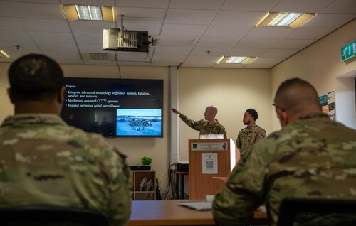 Airmen give a presentation to an SEL board