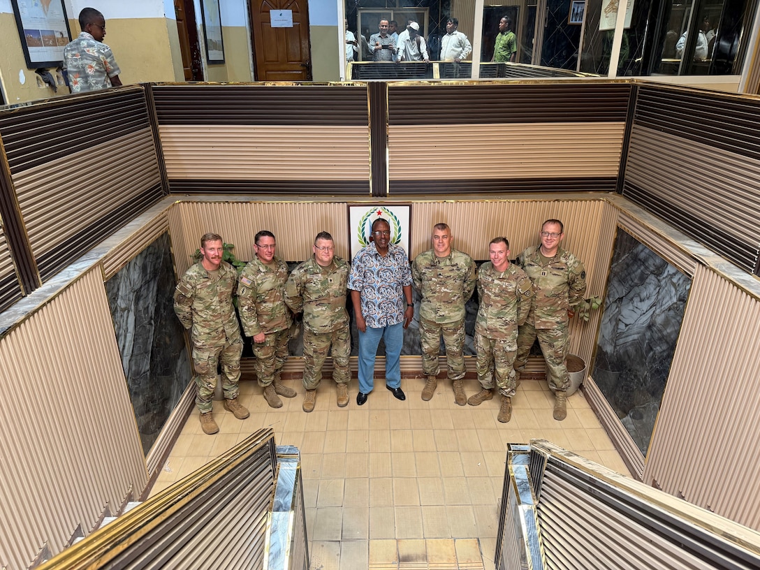 Members of the Kentucky Army and Air National Guard with the Djiboutian Armed Forces Bilateral Affairs Officer in August 2025.