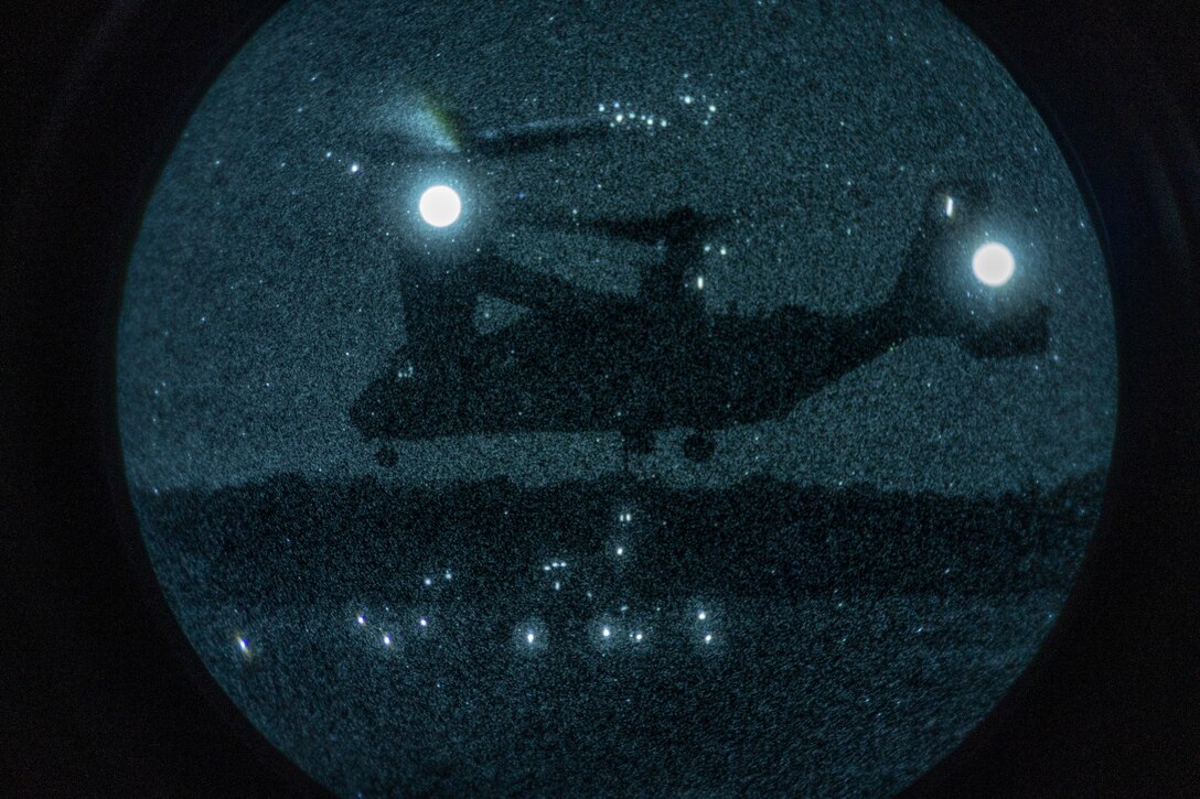 U.S. Marines with Combat Logistics Battalion (CLB) 8, 24th Marine Expeditionary Unit (MEU), prepare to sling load a Utility Task Vehicle onto an MV-22B Osprey assigned to Marine Medium Tiltrotor Squadron (VMM) 365, 24th MEU, during night helicopter support team operations at Marine Corps Base Camp Lejeune, North Carolina, Nov. 18, 2025. The 24th MEU is a composite Marine Air-Ground Task Force ready to respond to the nation’s call when needed. (U.S. Marine Corps Photo taken by Cpl. Daniel Childs)