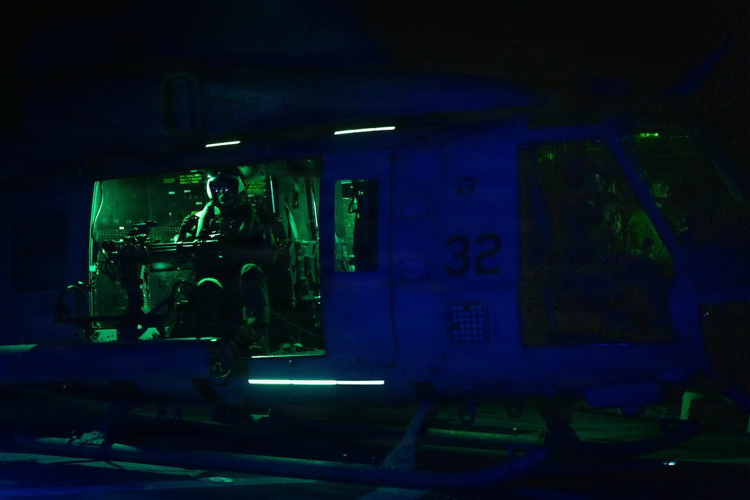 A U.S. Marine Corps UH-1Y Venom helicopter with Marine Medium Tiltrotor Squadron (VMM) 263 (Reinforced), 22nd Marine Expeditionary Unit (Special Operations Capable), lands aboard San Antonio-class amphibious transport dock USS Fort Lauderdale (LPD 28) while underway in the Caribbean Sea, Nov. 17, 2025. U.S. military forces are deployed to the Caribbean in support of the U.S. Southern Command mission, Department of War-directed operations, and the president's priorities to disrupt illicit drug trafficking and protect the homeland. (U.S. Marine Corps photo)