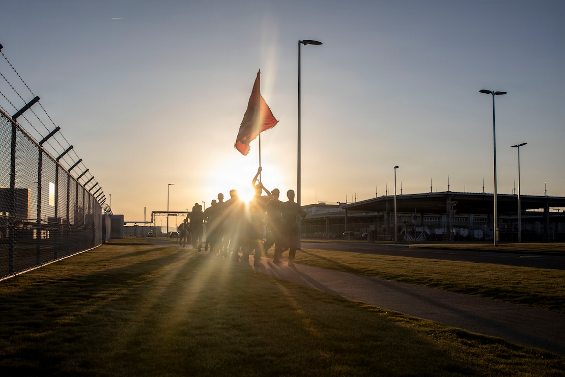 U.S. Marines with Marine Aircraft Group 12, 1st Marine Aircraft Wing, run in formation at Marine Corps Air Station Iwakuni, Japan, Nov. 7, 2025