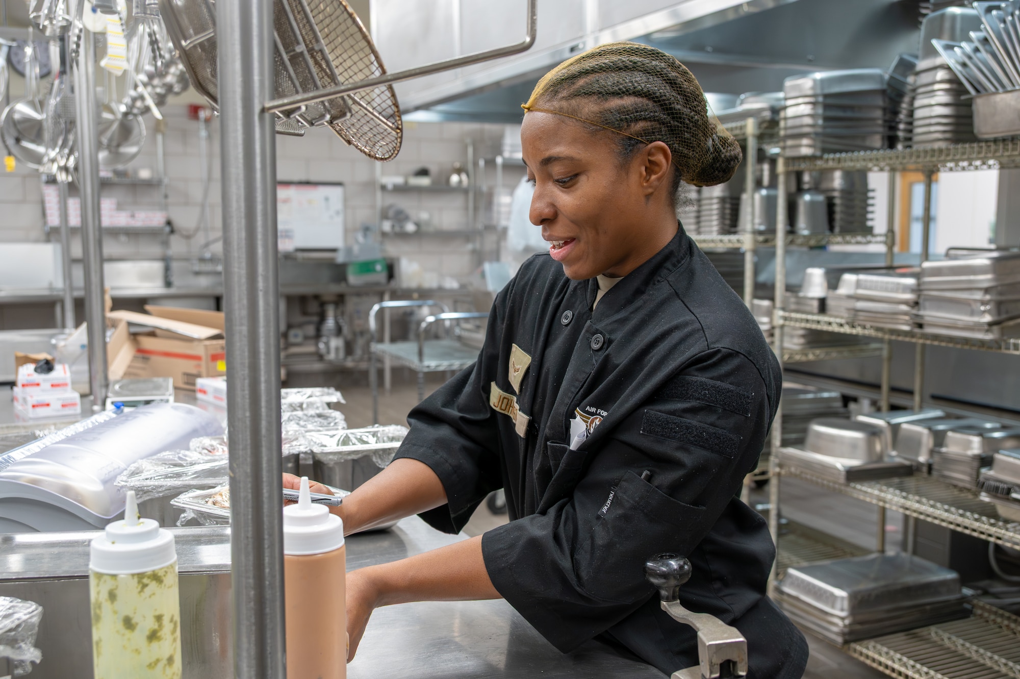 Uniformed personnel labels food