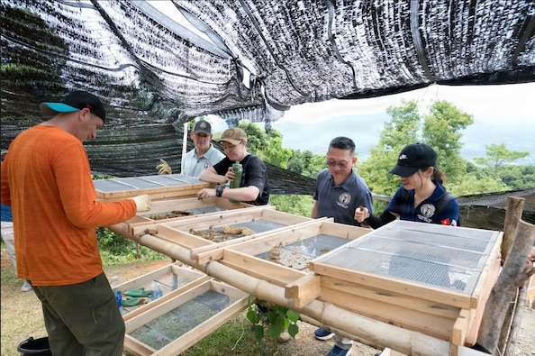 U.S. Army Lt. Col. Jason Kim, Detachment 2 Commander, Defense POW/MIA Accounting Agency, observes operations during an official visit to a recovery site in Vietnam, August 15, 2025.