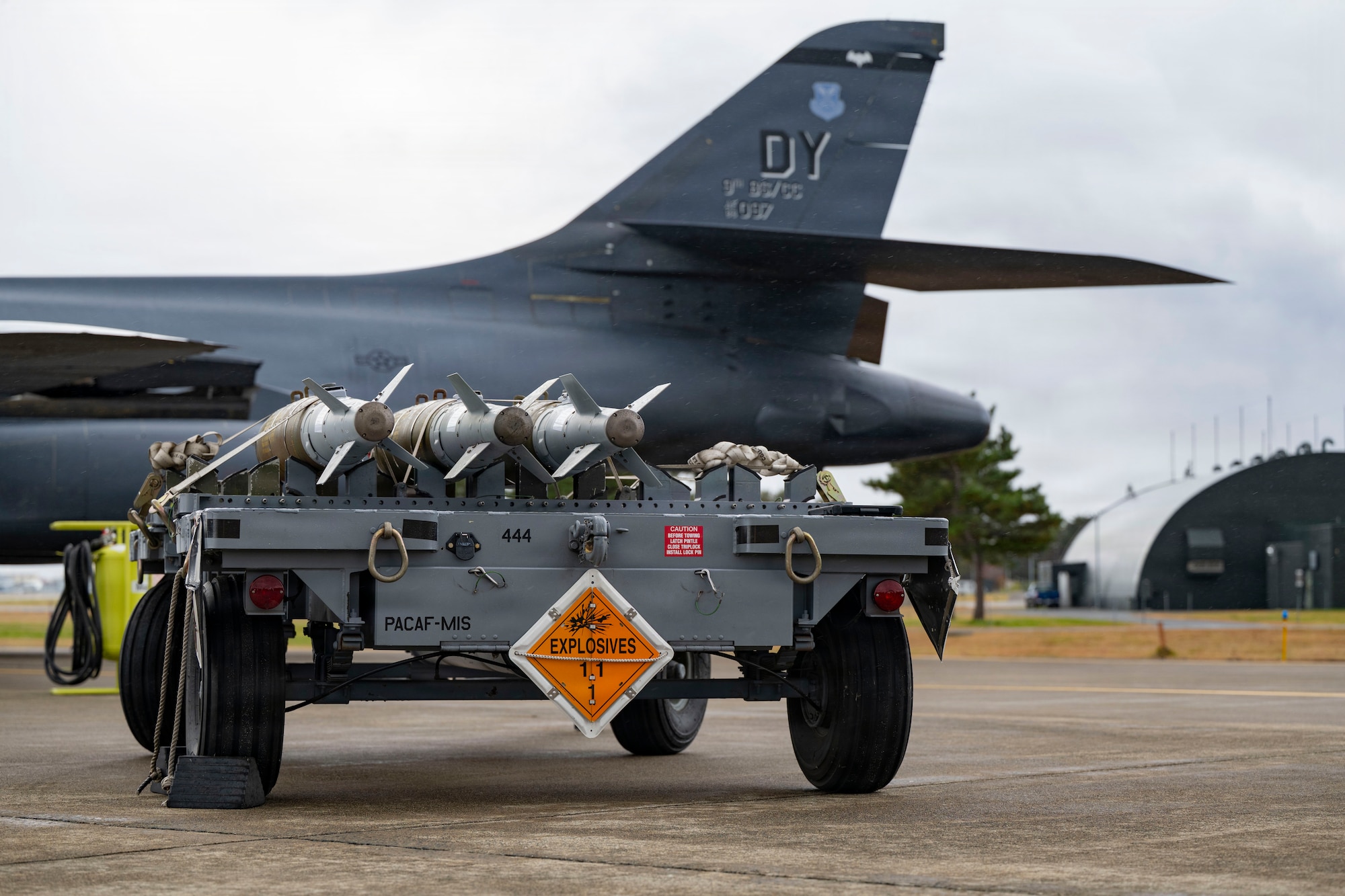 Weapons fit on the flightline before being loaded onto a B-1B Lancer