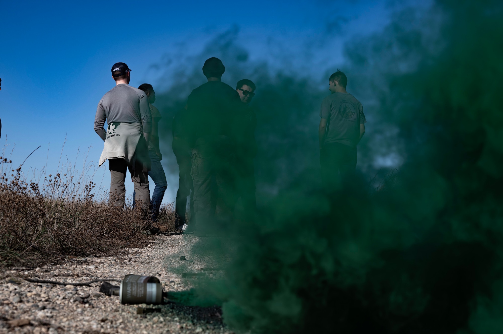 Team Minot Airmen participating in the combat survival training receive training on smoke signals at Garrison, North Dakota, Oct. 9, 2025. In order to prepare for possible hostile scenarios, aircrew members must finish survival, evade, resistance and escape training. (U.S. Air Force photo by Senior Airman Alyssa Bankston)