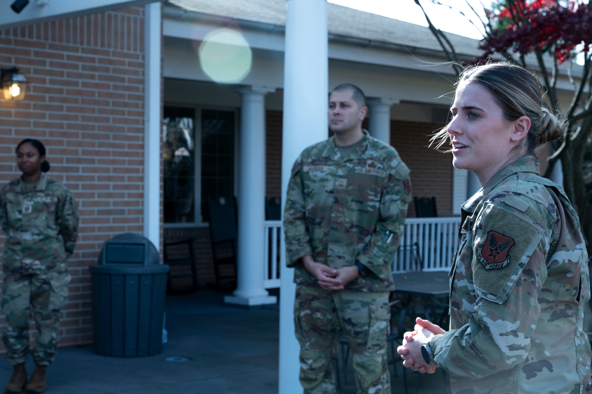 U.S. Air Force Staff Sgt. Rylie Zediker, Air Force Mortuary Affairs Operations manager on duty, explains procedures of the Dover Fisher House for Families of the Fallen during an in-house inspection, Dover Air Force Base, Delaware, Nov. 18, 2025. The Fisher House for Families of the Fallen at Dover AFB, is a unique facility among the Fisher House Foundation's other locations. It is the only one of its kind, designed for families of the fallen and managed exclusively by uniformed personnel. It is designed to provide short-term, on-base lodging to families who travel to Dover AFB to witness the dignified transfer of their loved one.  (U.S. Air Force photo by Staff Sgt. Frank Rohrig)