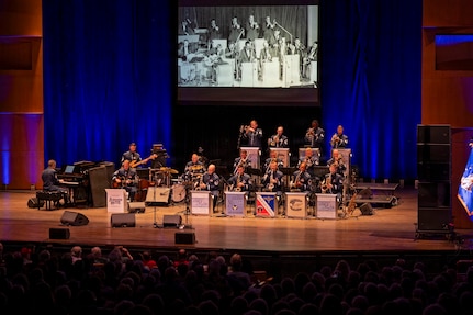 The U.S. Air Force Band’s Airmen of Note perform their 75th anniversary concert in Alexandria, Va., Sept. 26, 2025. Established in 1950, the group has direct historical lineage to The U.S. Army Air Corps Band led by U.S. Army Maj. Glenn Miller during WWII. (U.S. Air Force photo by Staff Sgt. Jordan Powell)