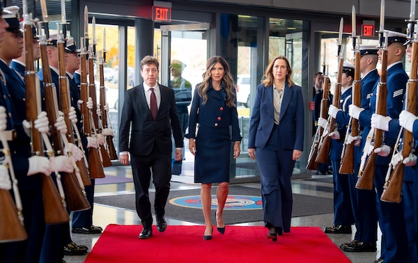 Secretary of Homeland Security Kristi Noem, Finland’s Minister of Economic Affairs Sakari Puisto and Canadian Ambassador to the U.S. Kirsten Hillman participate in the ICE Pact signing ceremony at Coast Guard Headquarters in Washington, DC. on Nov. 18, 2025. Photo by: Tia Dufour, DHS