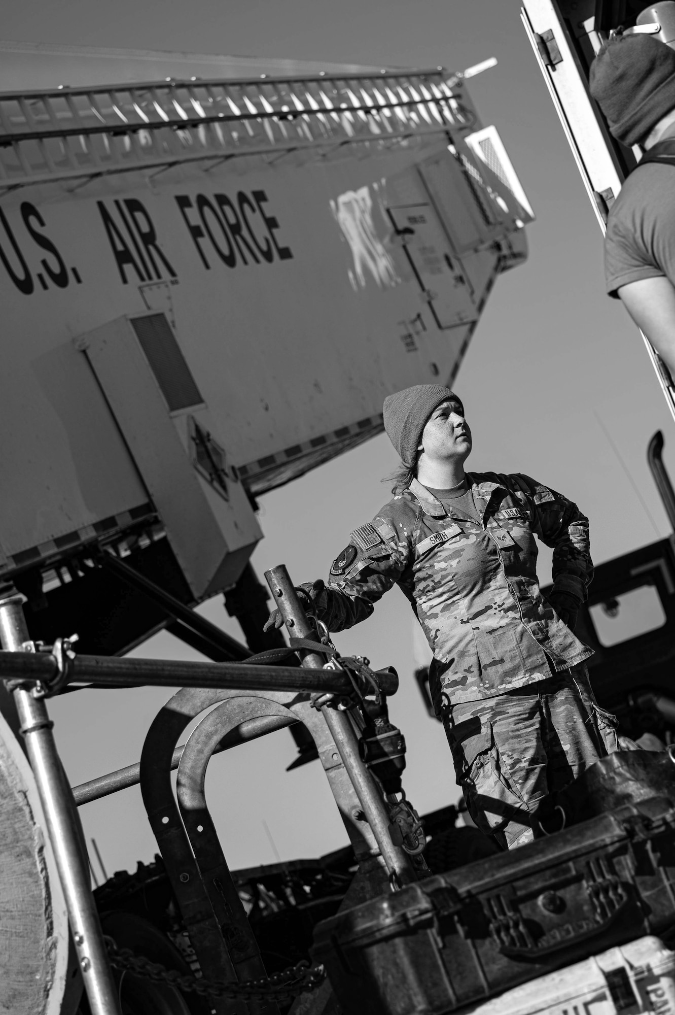 Senior Airman Sierra Smith, 91st Missile Maintenance Squadron missile maintainer, performs maintenance operations during Operation Bully Stick near Minot Air Force Base, North Dakota, Oct. 23, 2025. Operation Bully Stick is an exercise designed to test the wing’s ability to rapidly generate intercontinental ballistic missile readiness under agile combat employment concepts. (U.S. Air Force photo by Airman 1st Class Vincent Padilla)