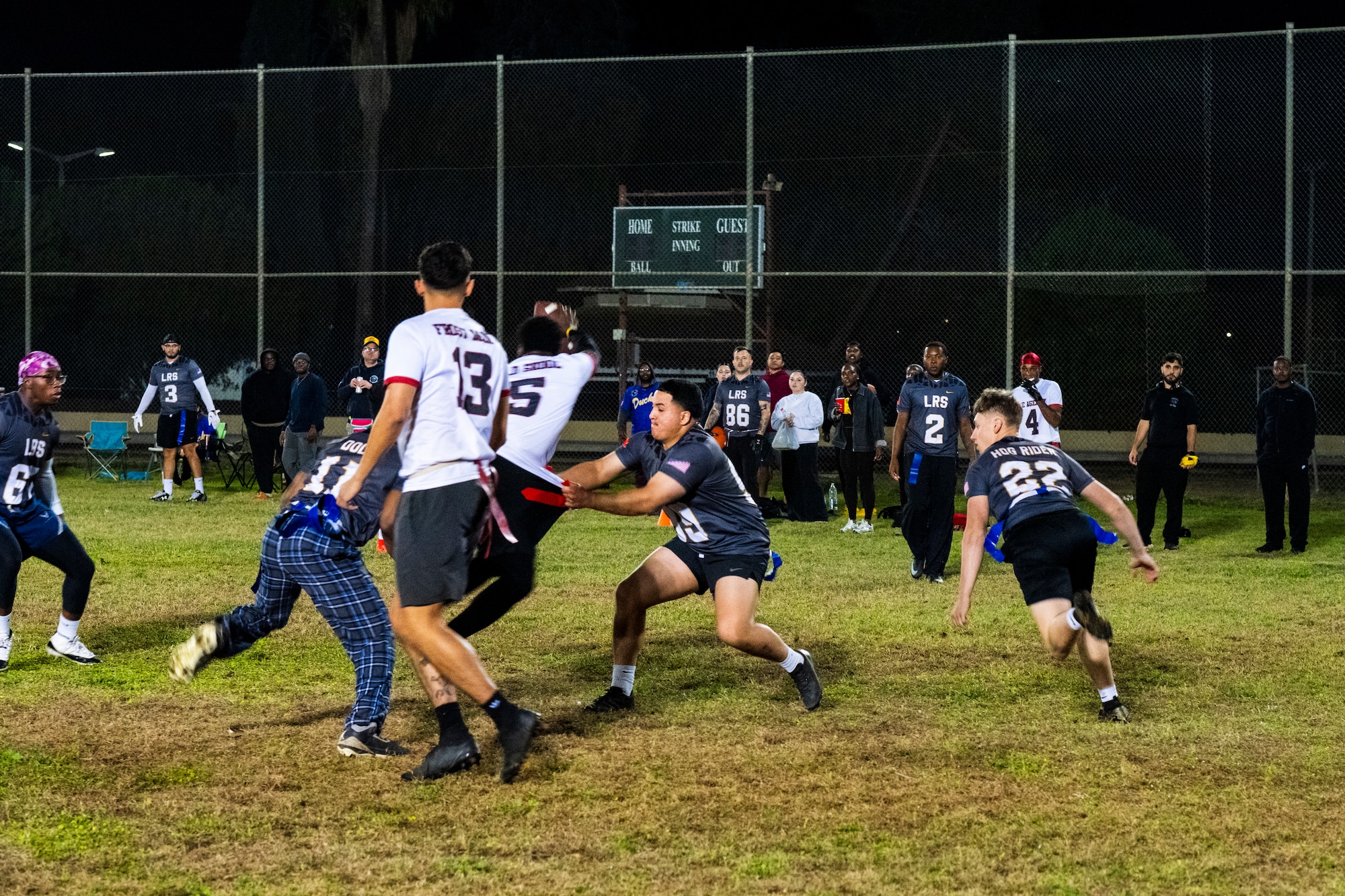 Airmen compete in an intramural flag football game