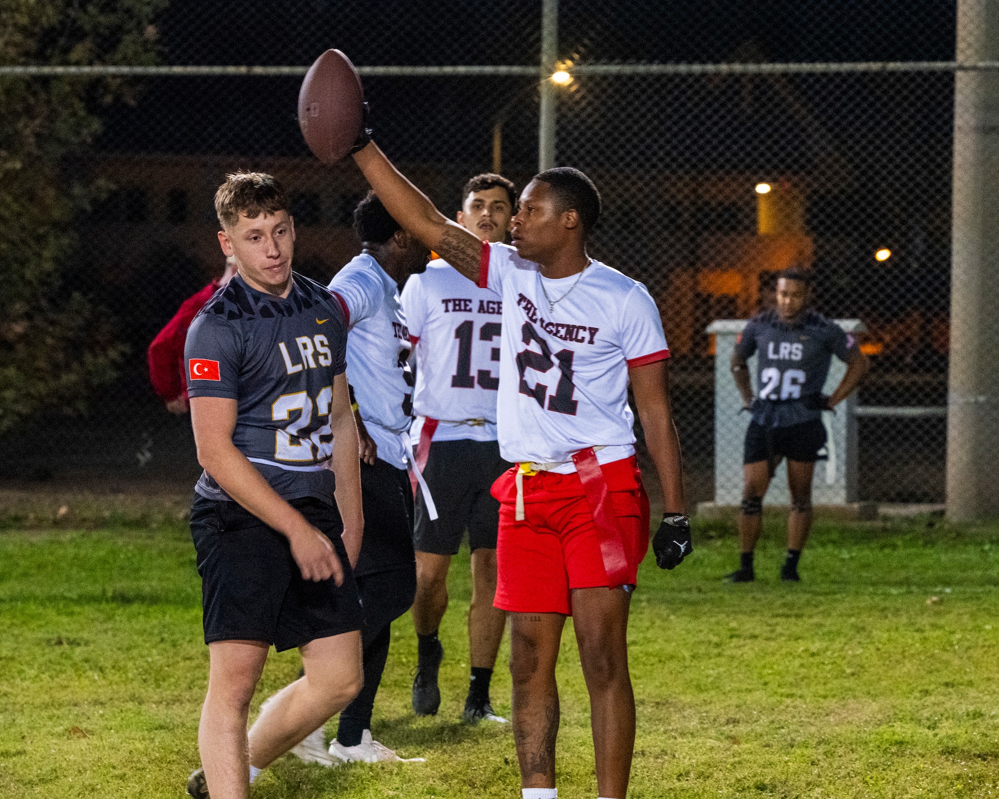 U.S. Airmen compete in intramural flag football game