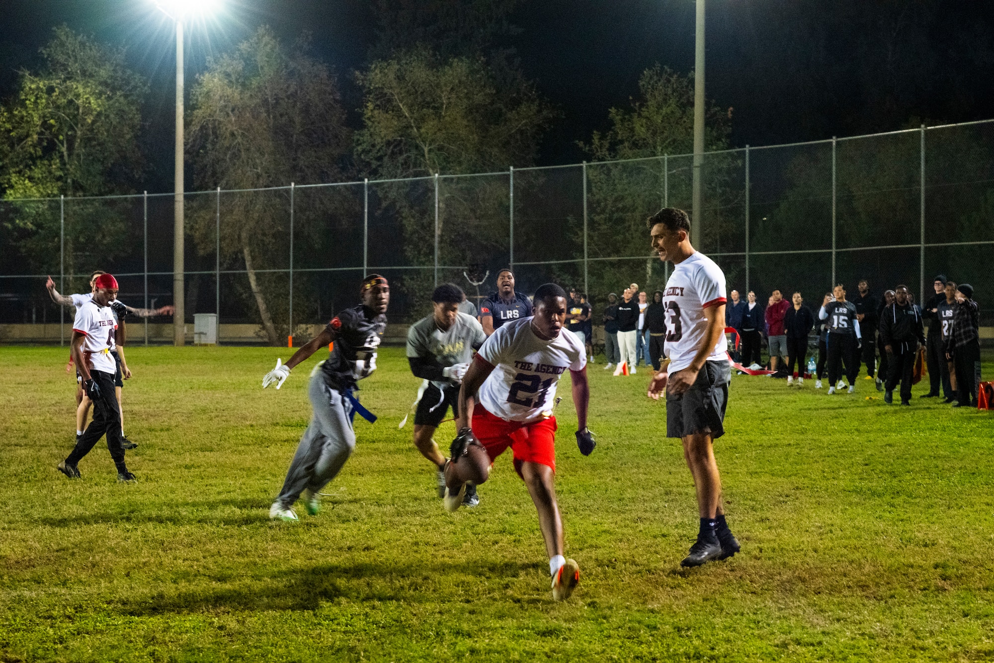 U.S. Airmen compete in intramural flag football game