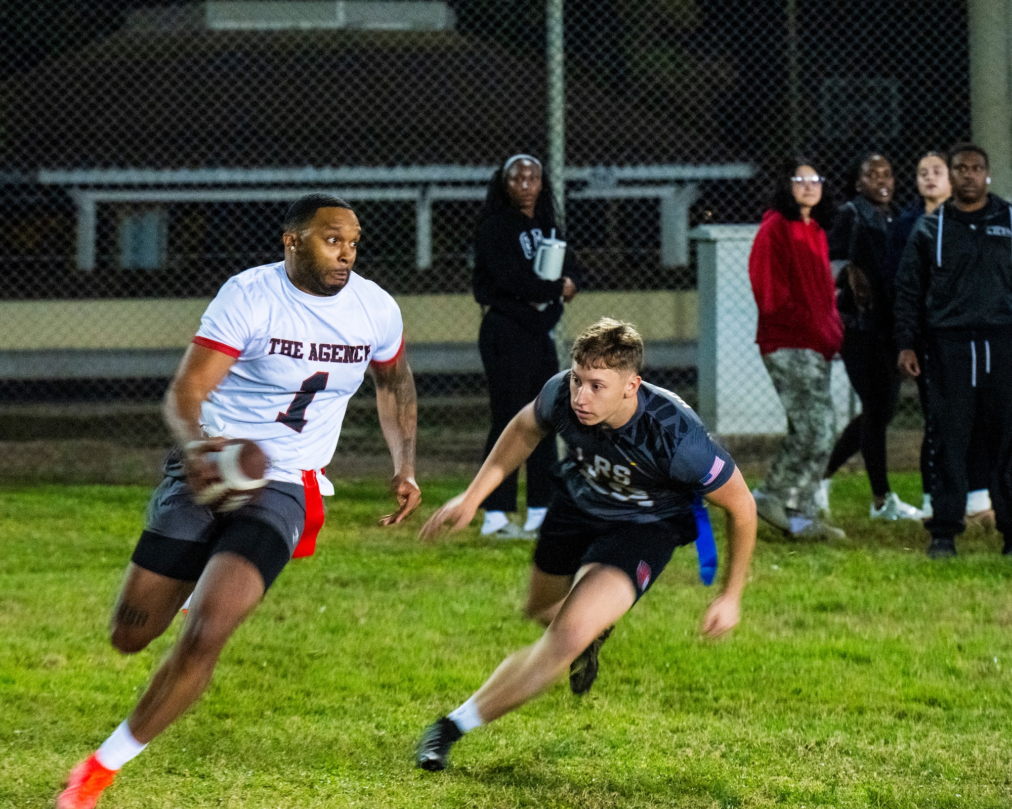 U.S. Airmen compete in intramural flag football game