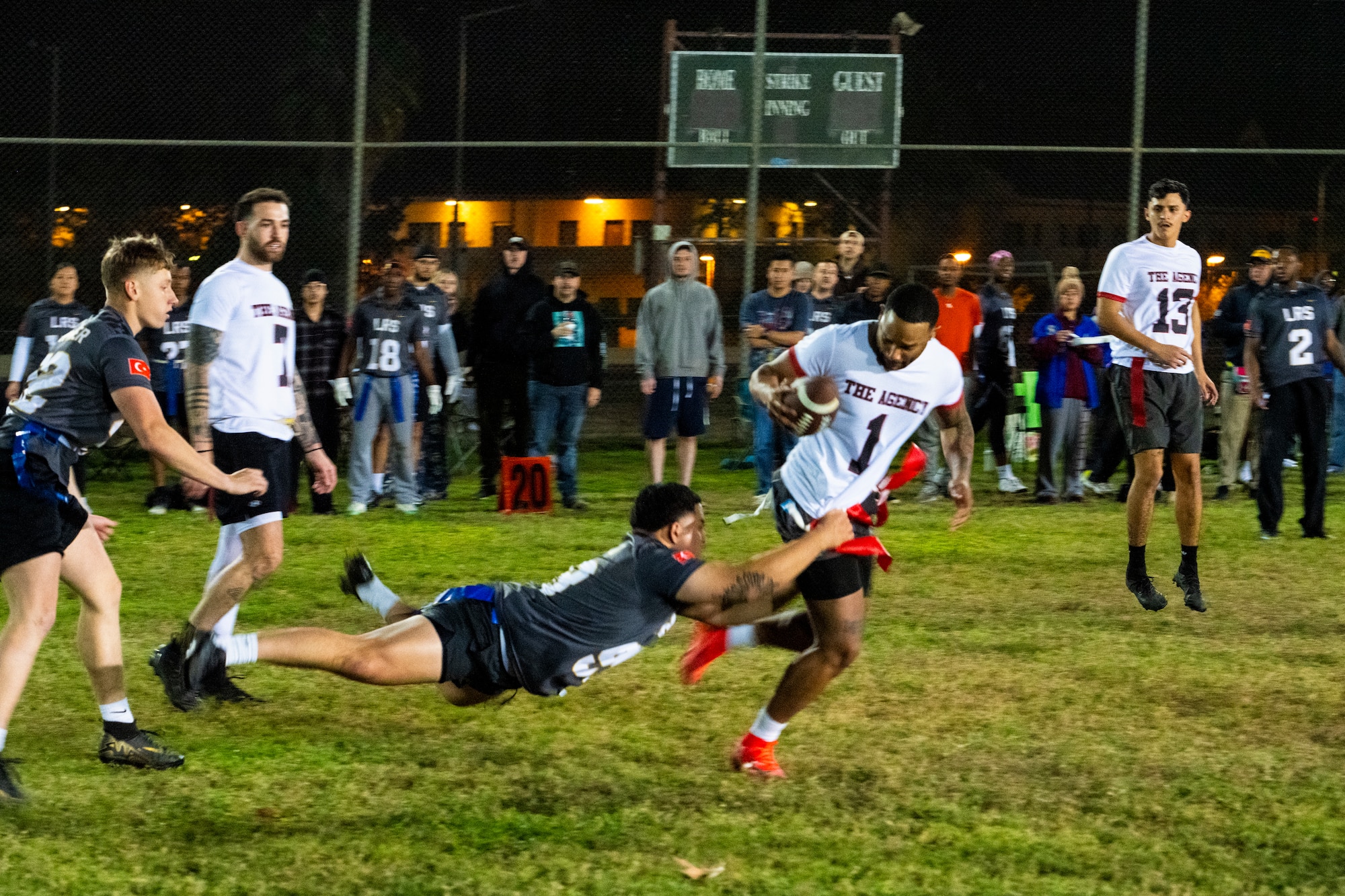 U.S. Airmen compete in intramural flag football game
