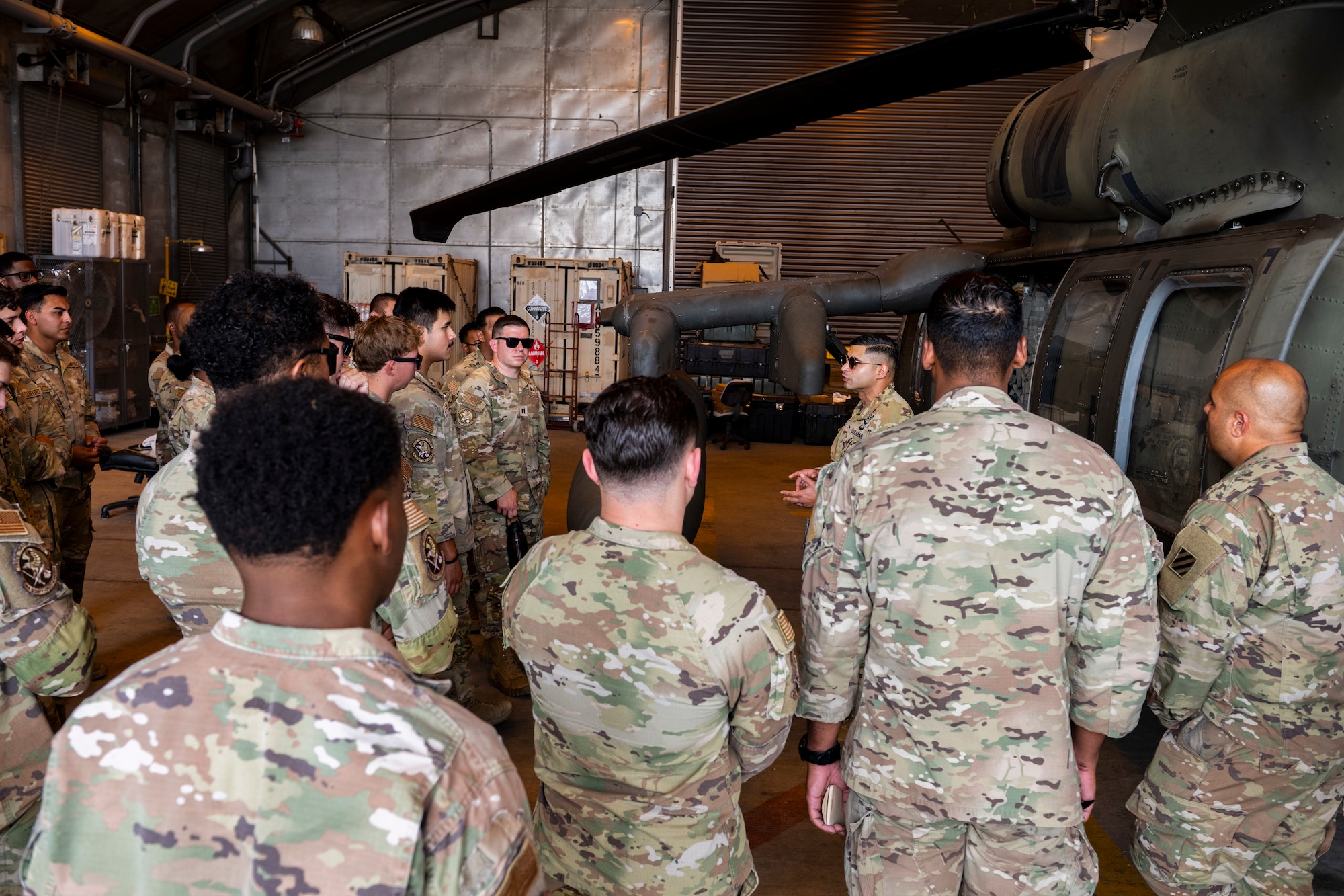U.S. service members conduct rotary-wing familiarization training