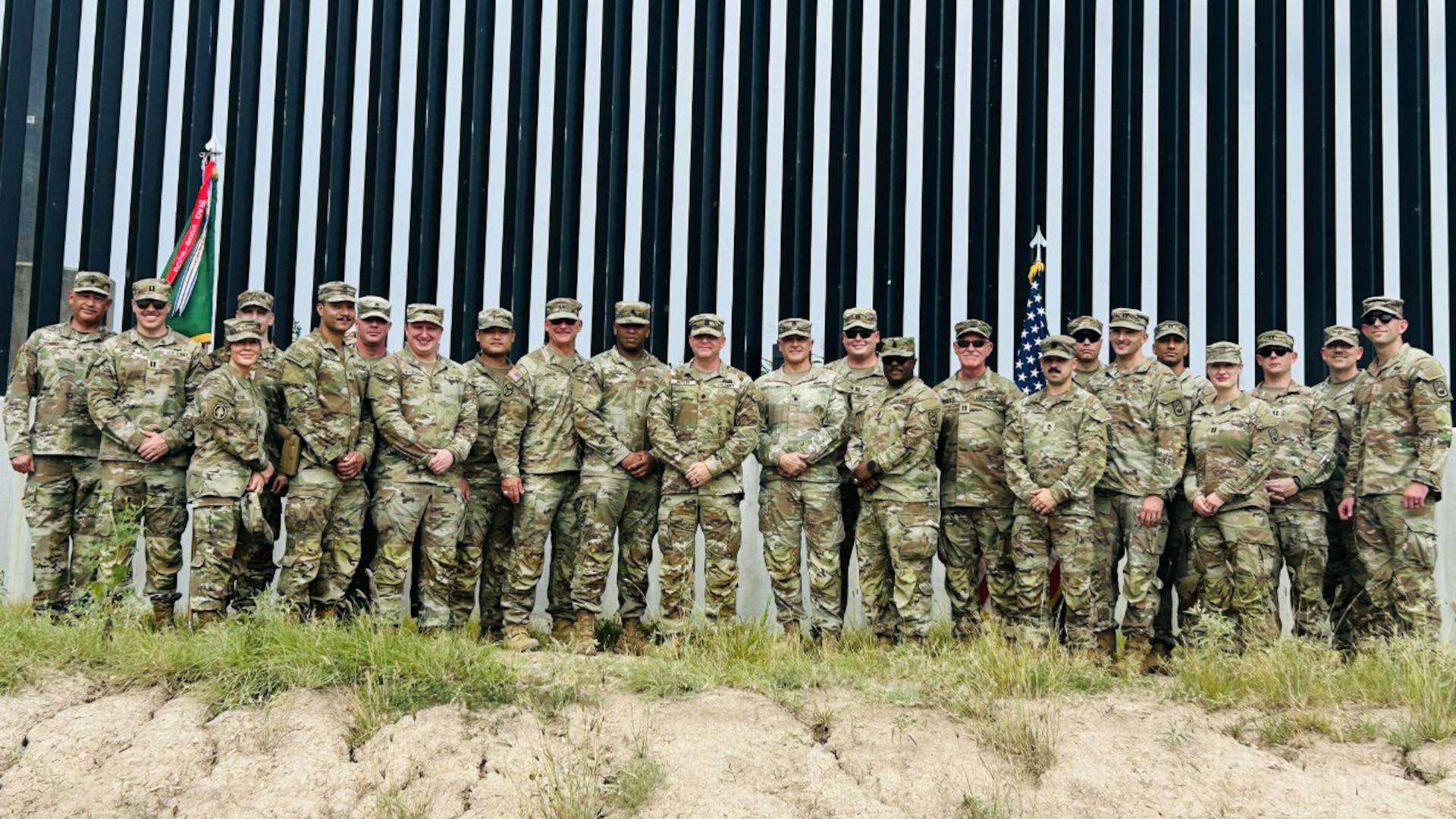 The 168th Military Police Battalion poses for a group photo during their deployment supporting the U.S. Border Patrol.