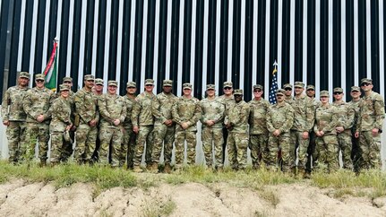 The 168th Military Police Battalion poses for a group photo during their deployment supporting the U.S. Border Patrol.