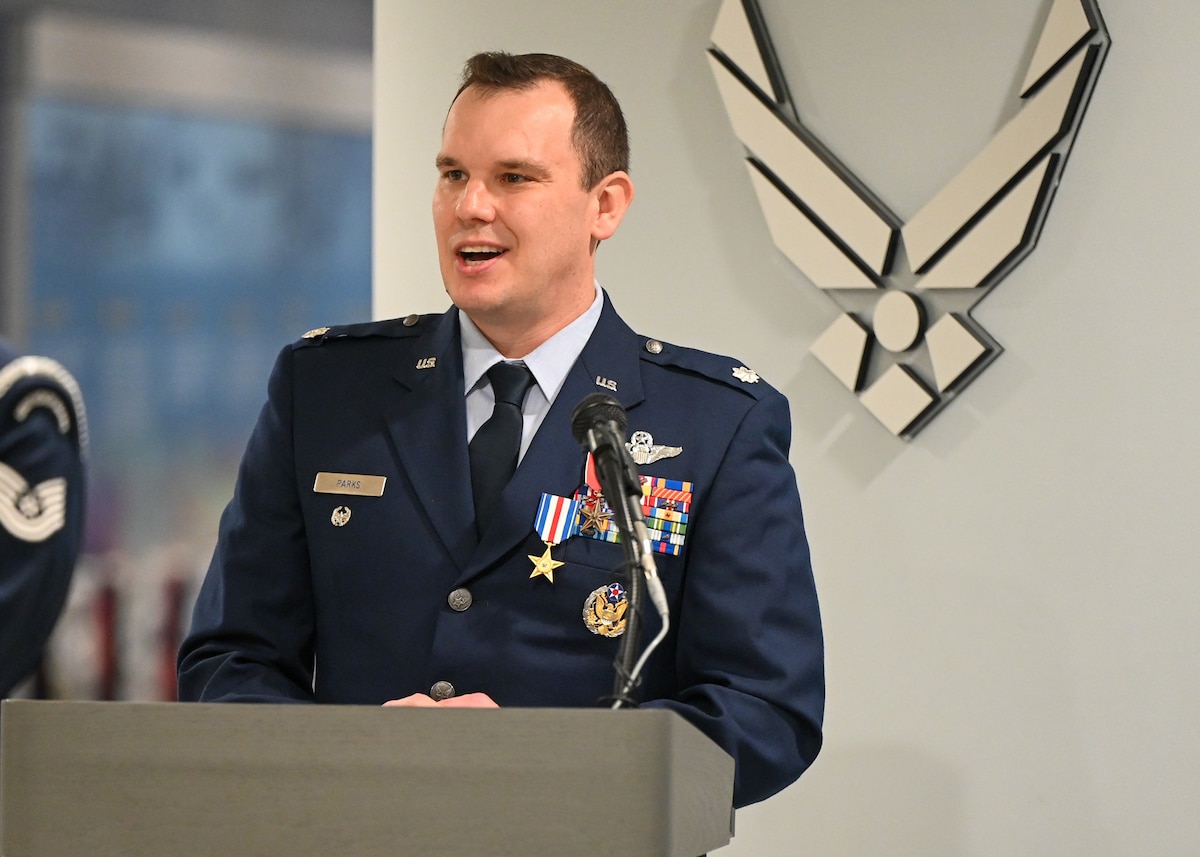 Service member awarded medals.