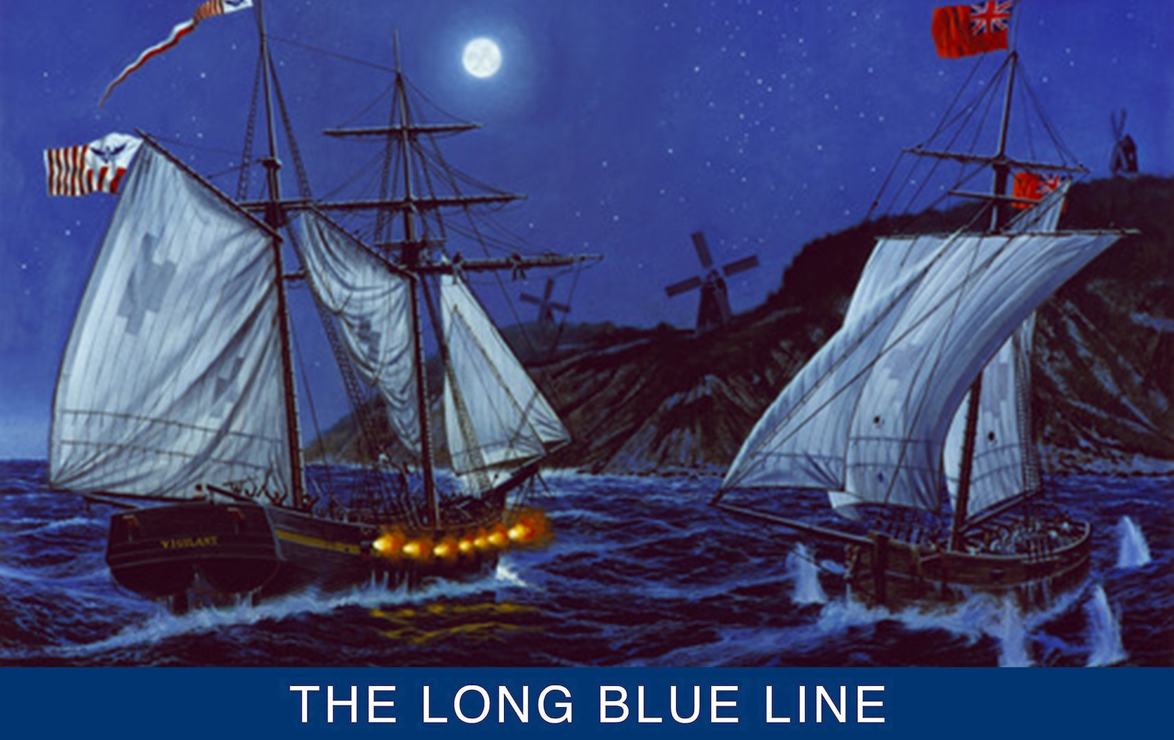 Revenue cutter Vigilant firing on British privateer Dart prior to boarding and capturing the enemy vessel. (Coast Guard Collection)