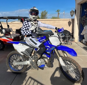 U.S. Air Force Staff Sgt. Joshua Schul, 355th Civil Engineer Squadron unit deployment manager, rides a dirt bike at Lake Havasu City, Arizona. (Courtesy Photo)