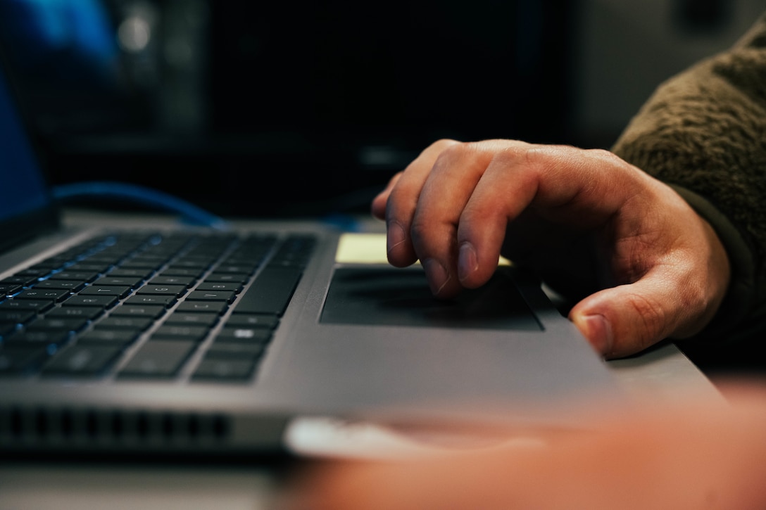 Work is increasingly completed using computers and digital apps, as demonstrated by Staff Sgt. Andrew Schede, 105th Communications Squadron cyber systems operations, in the communications building at Stewart Air National Guard Base, New York, on March 6, 2025. (Photo by Senior Airman Sarah Post, 105th Airlift Wing)