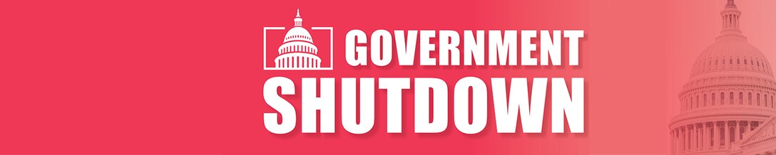 Red graphic with text "Government Shutdown"