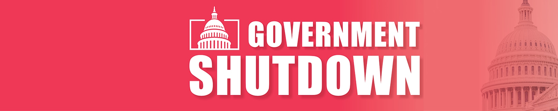 Red graphic with text "Government Shutdown"