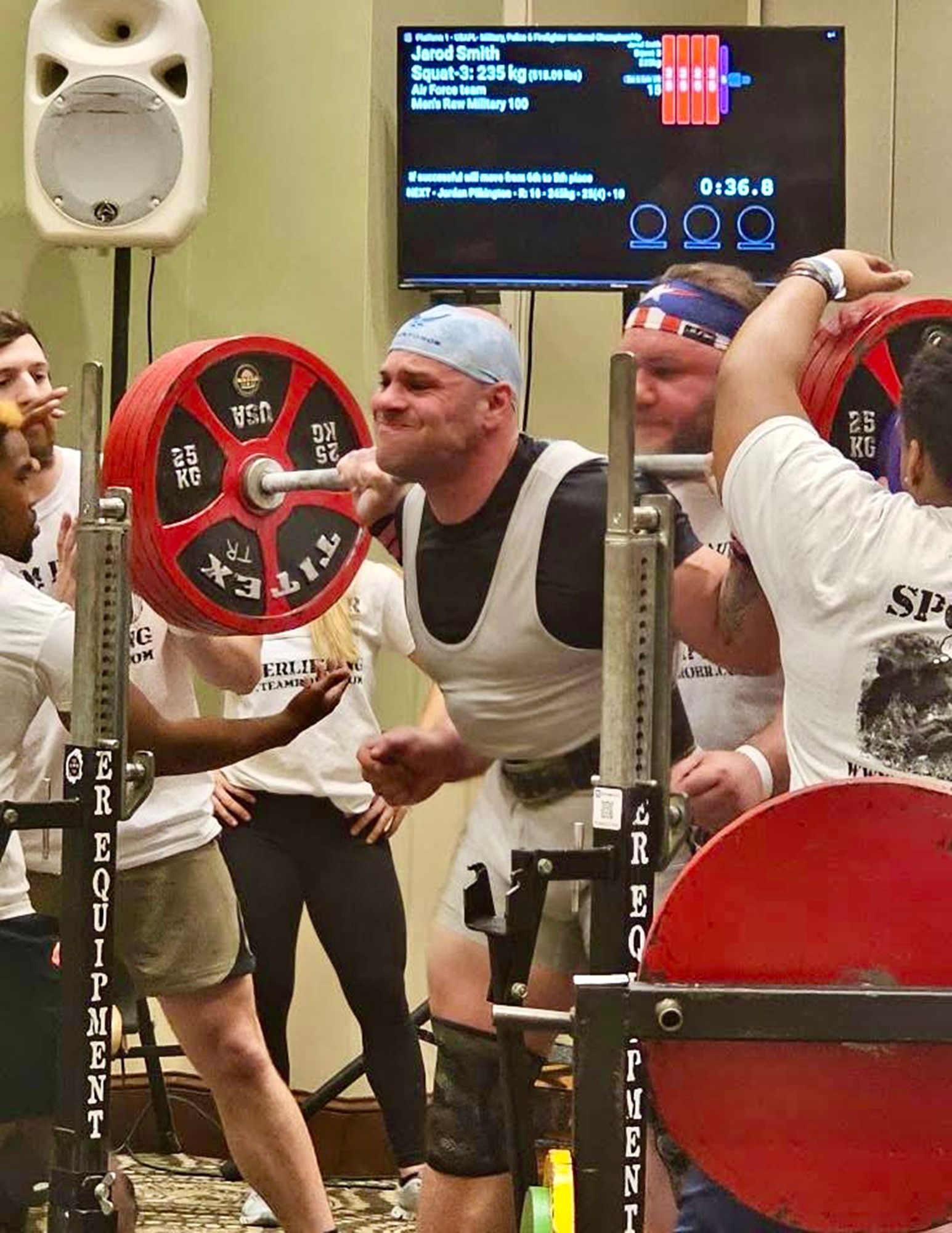 U.S. Air Force Master Sgt. Jarod Smith, first sergeant, 133rd Medical Group, lifts over 500 pounds in Atlanta, Ga., March 15, 2025.