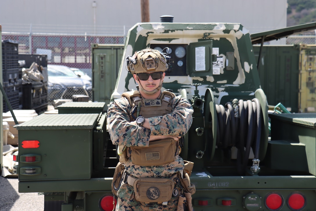 U.S. Marine Corps Sgt. Kaleb G. Butts, the 2025 Marine Corps Engineer Association Combat Engineer Noncommissioned Officer of the Year, and a combat engineer with Combat Logistics Battalion 15, Combat Logistics Regiment 17, 1st Marine Logistics Group, poses for a portrait on Camp Pendleton California, Sept. 10, 2025. Butts won the award for exemplifying the qualities every Marine Corps NCO should embody: dependability, dedication, and expertise in his craft. (U.S. Marine Corps photo by Sgt. Anthony Holstein)