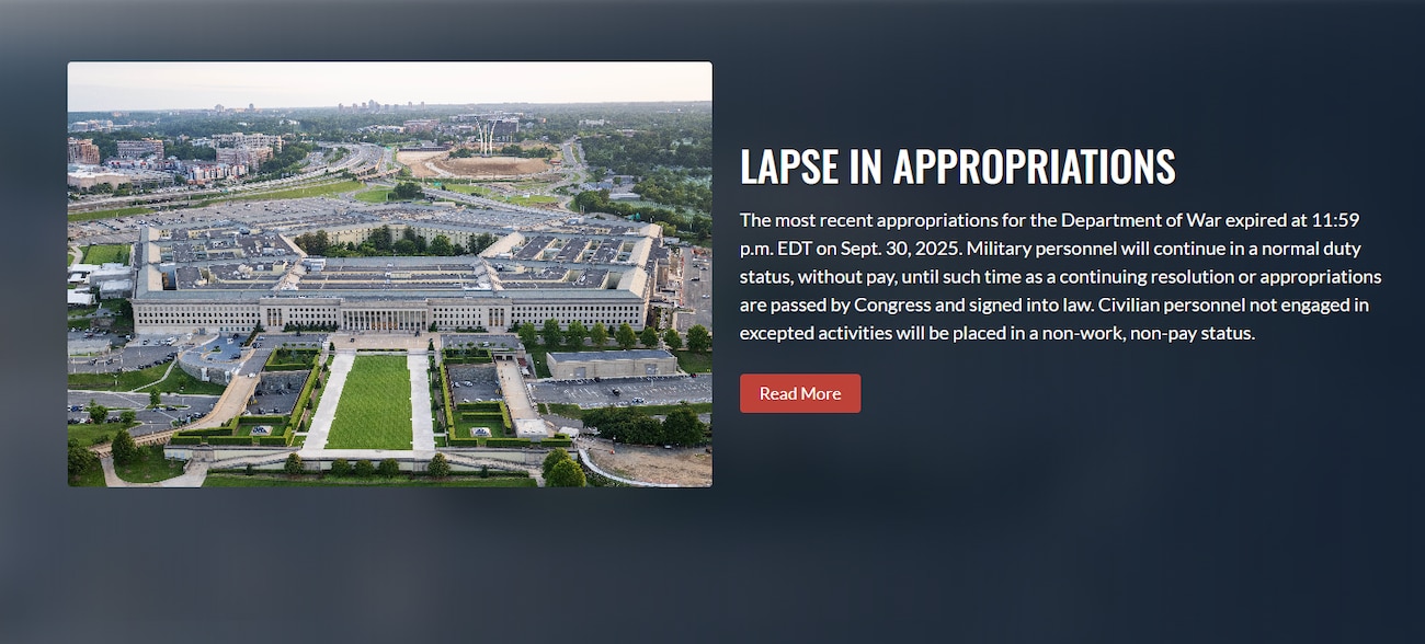 Department of War website banner