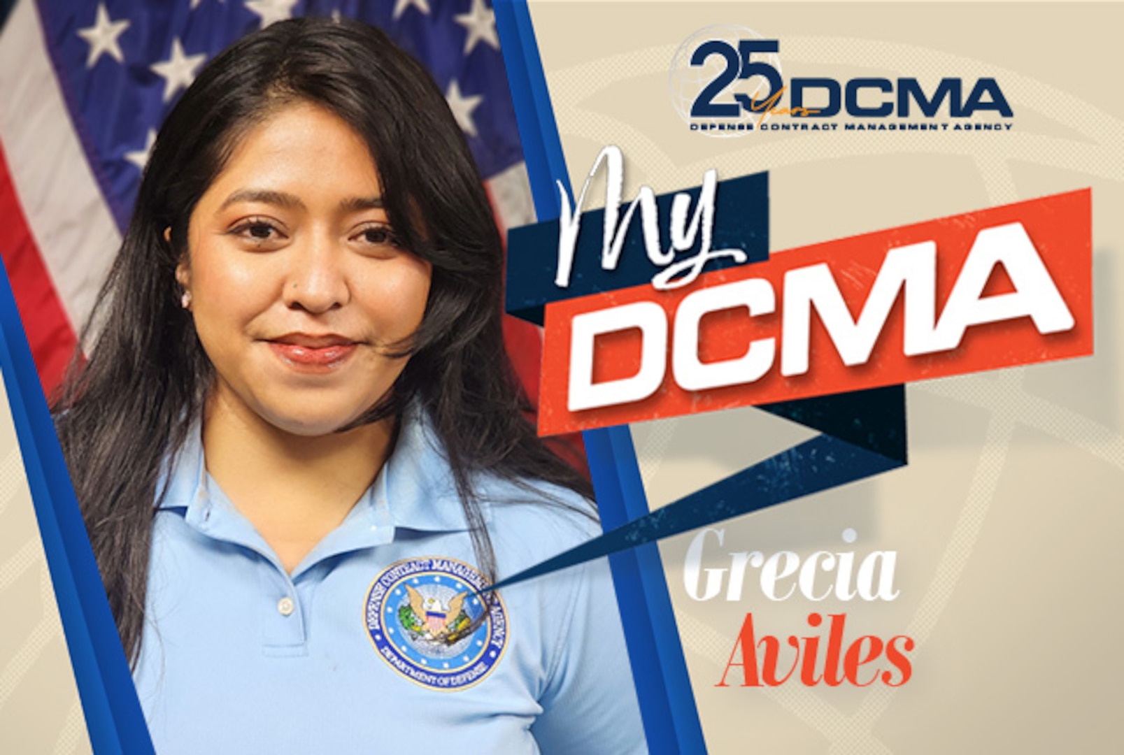 Graphic that reads My DCMA My DCMA: Grecia Aviles with photo of woman