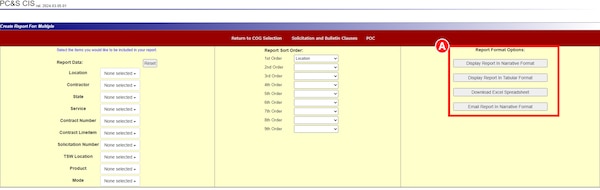 DLA Energy Direct Delivery PC&S Contract Information System Global Search report format options include: Narrative Format, Tabular Format, Download Excel Spreadsheet, or email report in Narrative format.