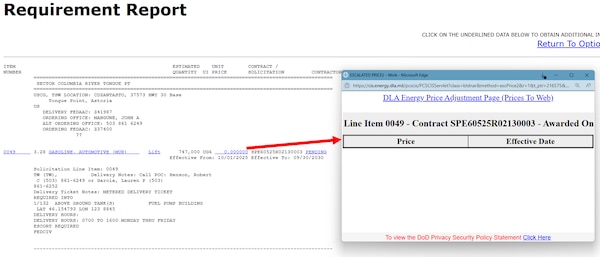 DLA Energy Direct Delivery PC&S Contract Information System historical contract data from the Narrative format option with Escalator pricing data.