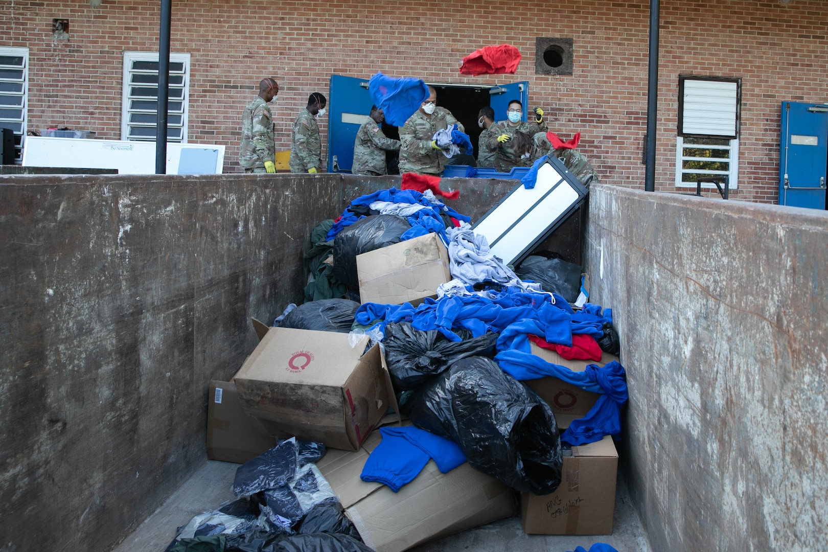U.S. Soldiers and Airmen with the District of Columbia National Guard clean up building 12 at the Youth ChalleNGe Academy to help the facility expand and reach more youth in Laurel, Md., Oct. 1, 2025.  About 2,300 National Guard members are supporting the D.C. Safe and Beautiful mission providing critical support to the D.C. Metropolitan Police Department in ensuring the safety of all who live, work and visit the District.