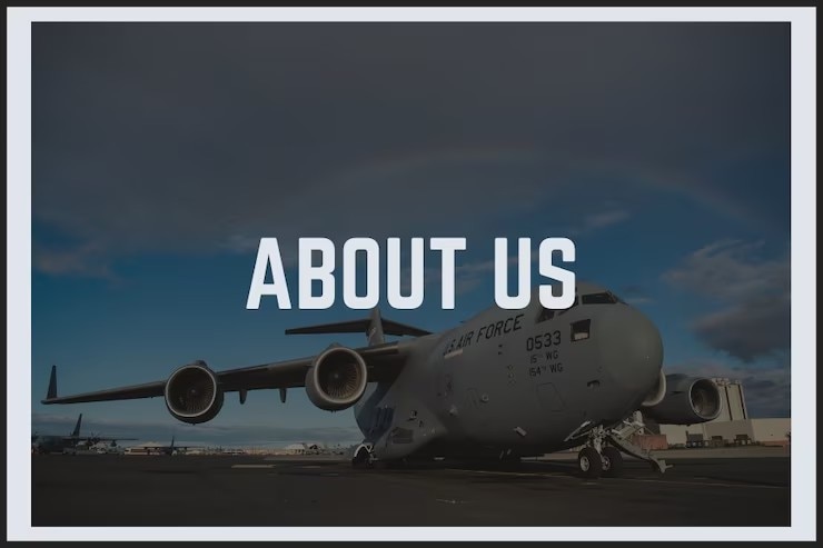 This is the 15th Wing "about us" graphic. A photo of a C-17 Globemaster Aircraft.