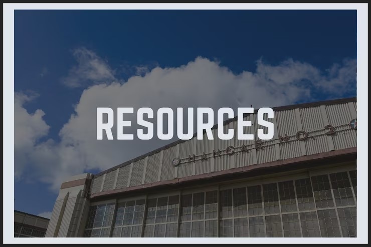 This is a graphic for the 15th Wing resources; the photo has a picture of a hangar.
