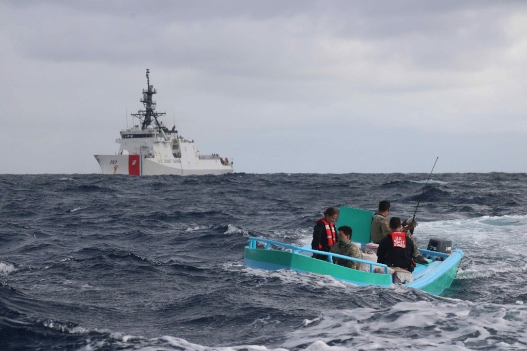 USCGC Midgett intercepts suspected go-fast vessel during counter narcotics operations in the Eastern Pacific Ocean. (U.S. Coast Guard photo by ENS Harlan Brady).