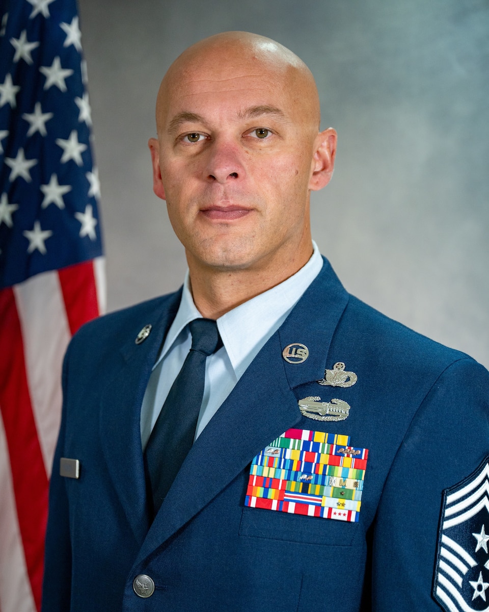 This is an official blues photos of Command Chief Miketin for the US Air Force