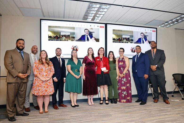 (Left to Right) Maj. Matt Westoctt, Jacksonville District Deputy Commander, Anthony Tallie and Howie Gonzalez, Jacksonville District Deputy District Engineer for Programs and Project Management present awards at the U.S. Army Corps of Engineers Jacksonville District completion and graduation of the 2025 Leadership Development Program Course during a ceremony at district headquarters at the Prudential Building on Jacksonville’s Southbank. (USACE photo by Bri Sanchez)