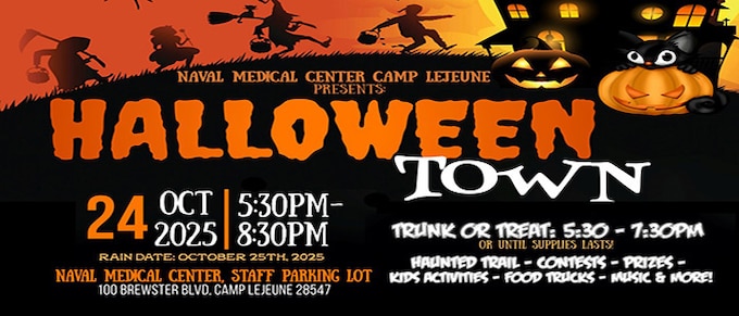 Join Naval Medical Center Camp Lejeune for its annual Halloween event! This year's Halloweentown is October 24, 2025, from 5:30-8:30 p.m.