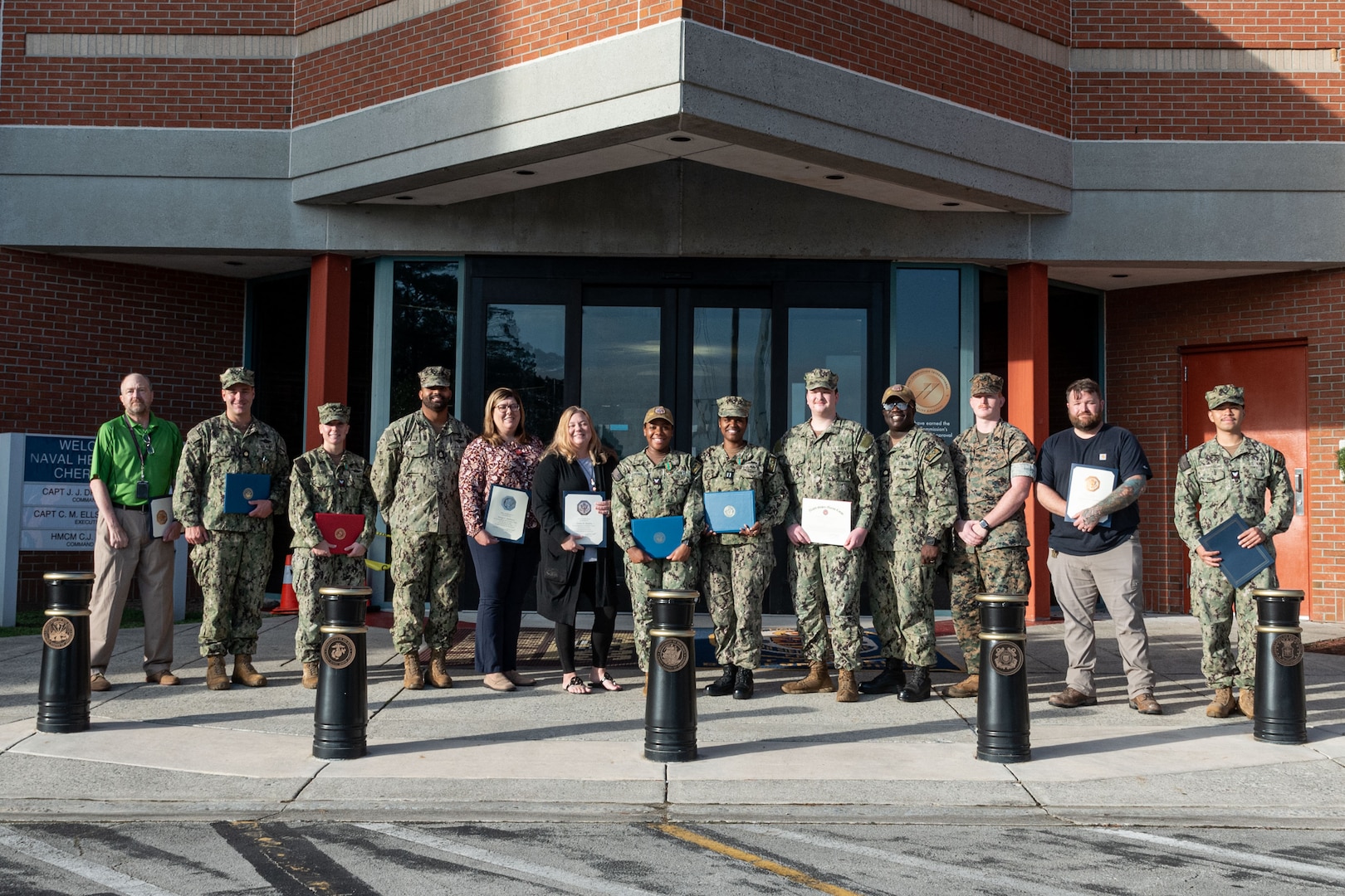 Staff serving aboard Naval Health Clinic Cherry Point gathered Friday, October 3 to celebrate the achievements and excellence of their peers at an awards ceremony. 

Lt. Cmdr. Jonathan Palmer was recognized with the Navy and Marine Corps Commendation Medal.

Recognized with the Navy and Marine Corps Achievement Medal were Navy Lt. Kabresha Smith, Hospital Corpsman Second Class Jazmin Yaudes, Hospital Corpsman Third Class Asyia Gibbons.

Civilians recognized for their years of service were Mr. Daniel Alber, 5 years, Mr. Nicholas Hoffman, 10 years, Ms. Dana Bayliss, 15 years and Ms. Tonya Andrew with 20 years.